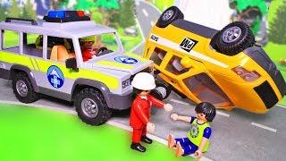 Видео для детей с игрушками Плеймобил. Мультфильм про машинки – Обвал в горах. Спасательная машина