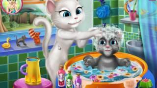 Кошка Анжела купает малыша.Мультики 2016.My Talking Angela Android.Игры для детей