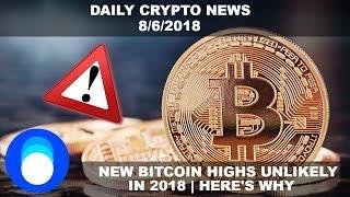 Why Bitcoin May Not See New Highs In 2018 | Daily Crypto News 8/6/2018
