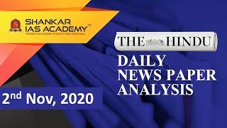 The Hindu Daily News Analysis || 2nd November 2020 || UPSC Current Affairs || Prelims 21 & Mains 20