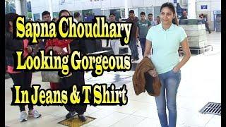 Sapna Choudhary Looking Gorgeous In Jeans & T Shirt At Mumbai Airport