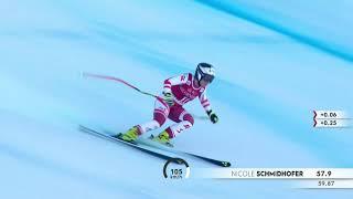 Austria's Nicole Schmidhofer crashes thru fencing at World Cup Women's Downhill race