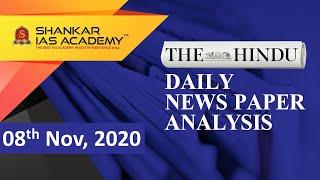The Hindu Daily News Analysis || 08th November 2020 || UPSC Current Affairs || Prelims 21 & Mains 20